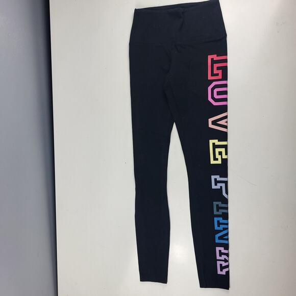Victoria's Secret Pink Pants - Victoria's Secret LOVE PINK High Waist Leggings Womens XS Black Rainbow Cotton